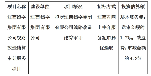 江西德宇集團(tuán)有限公司線路改造結(jié)算審計服務(wù)項目計劃公告